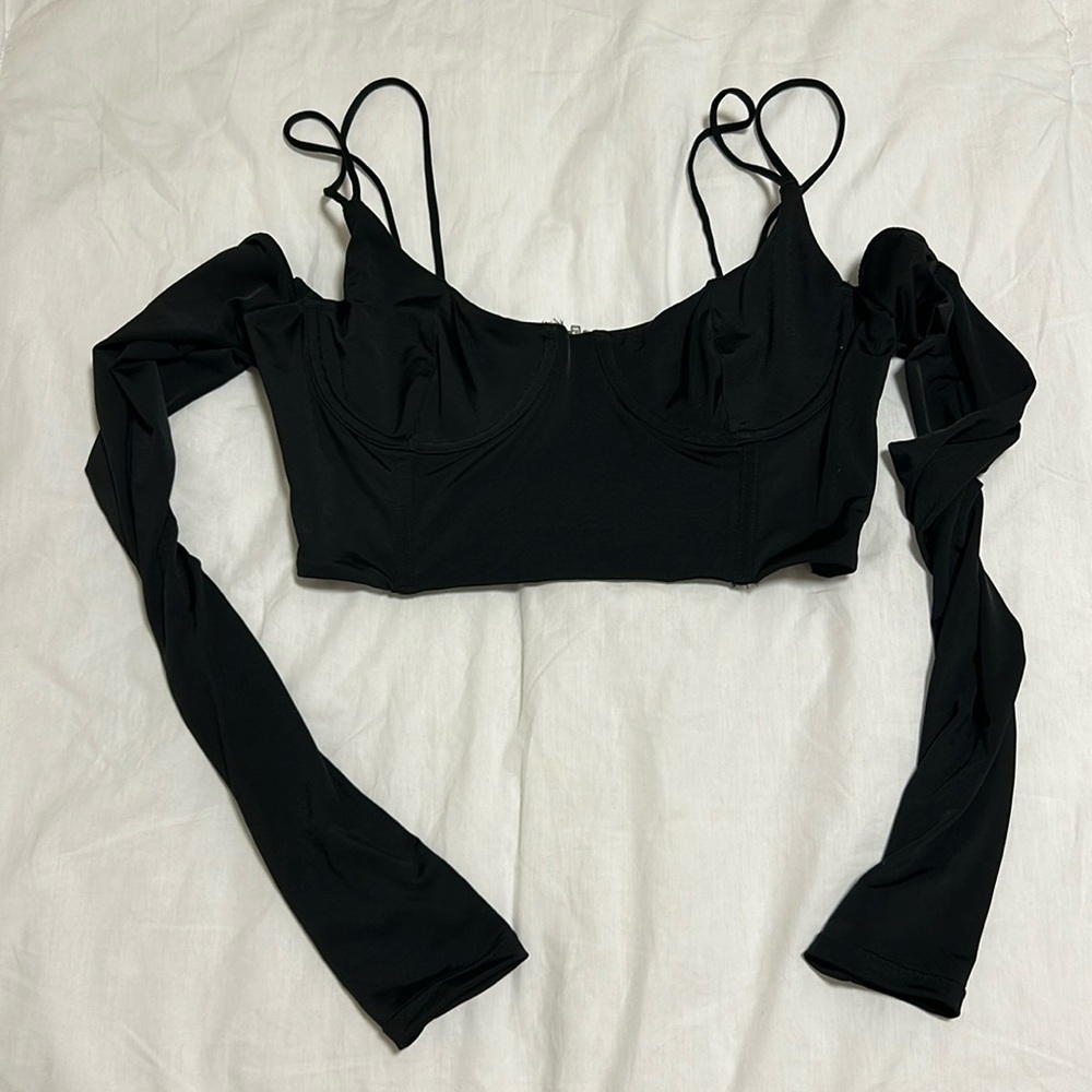 White fox corset crop top with long sleeves size M
